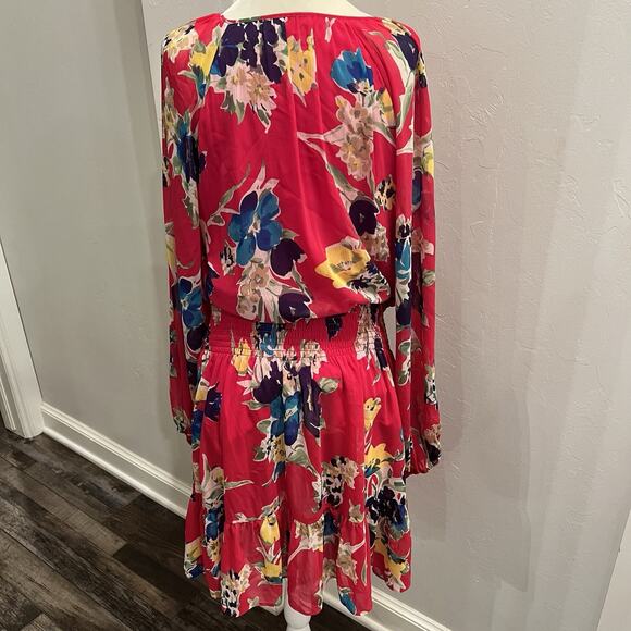 Ralph Lauren Women's Pink Floral-Print Keyhole Split V Neck Dress Size 12 - Picture 4 of 6